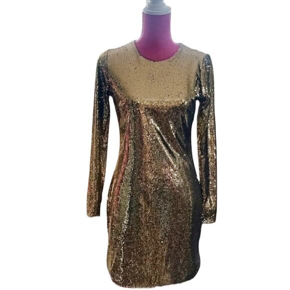MICHAEL Michael Kors Gold Sequined Stretch Tulle Dress - NWT - Picture 3 of 9